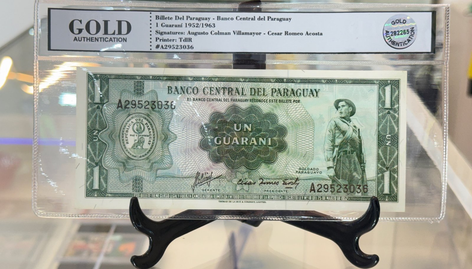 🇵🇾🔝 Billete del Paraguay - 1 guaraní 1963 en estado impecable, con certificado de Autenticidad 💯