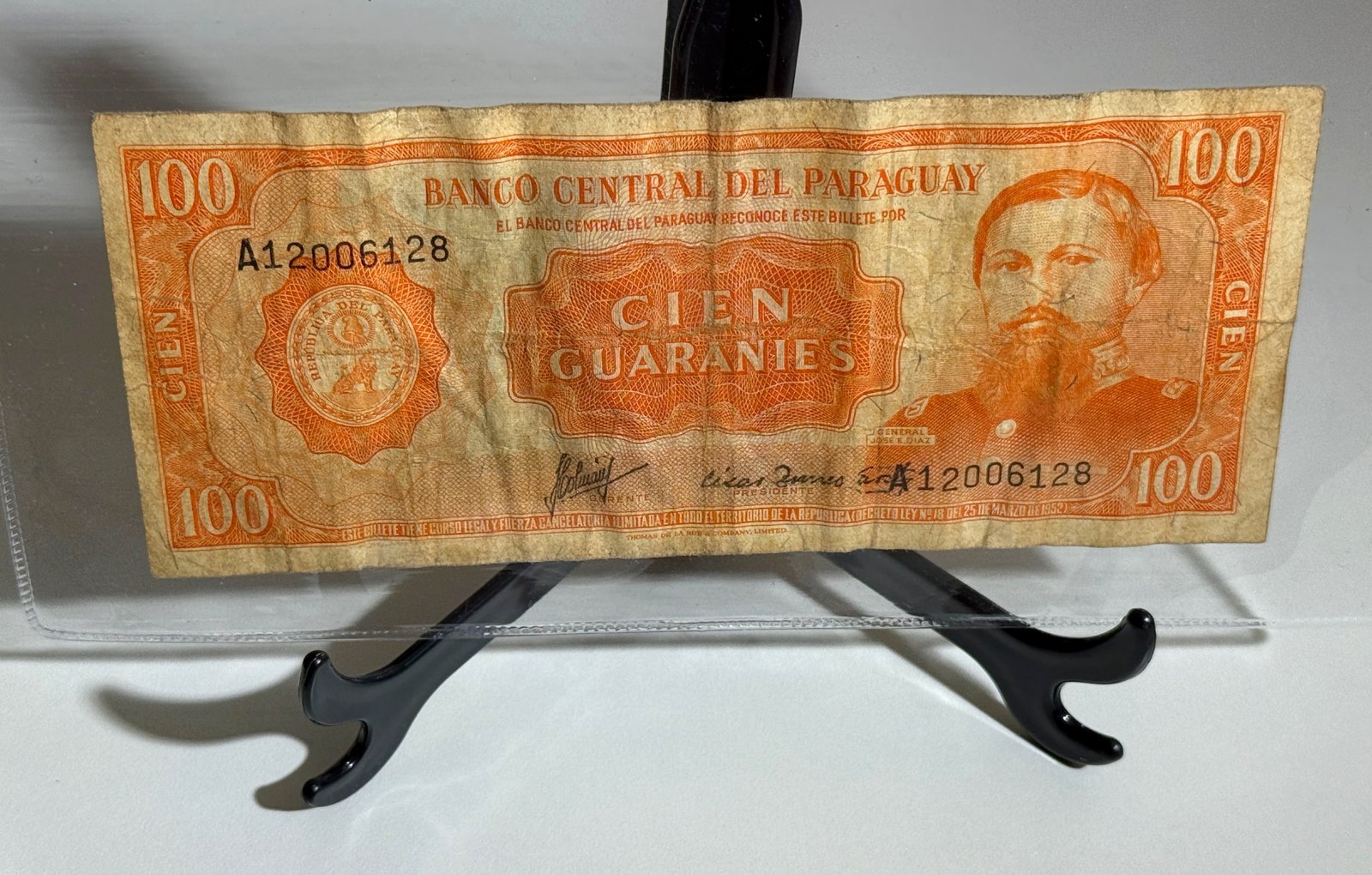 🇵🇾 Billete del Paraguay - 100 Guaraníes Naranja 1963 circulado. 💯🤩